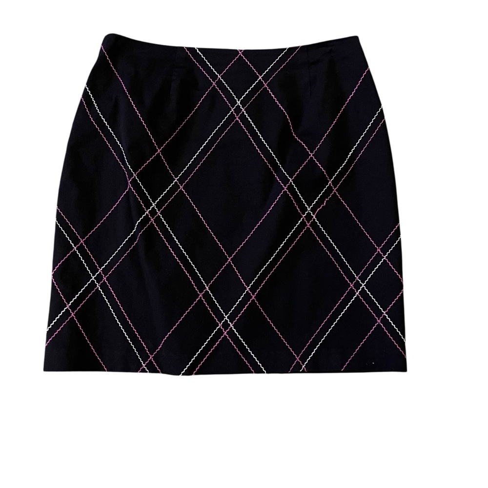 Vintage Y2K Michele Argyle Mini Skirt Embroidered Plaid Black 14P